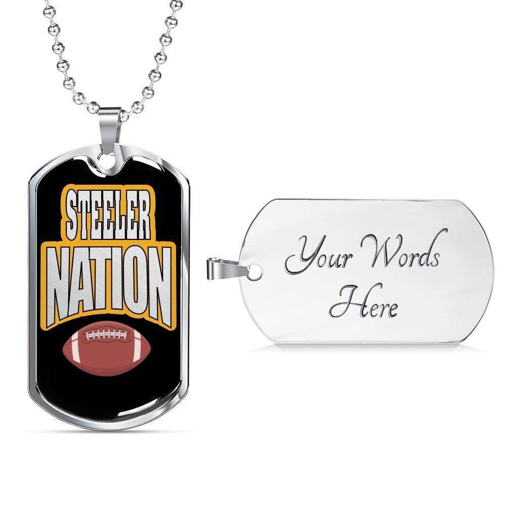 Steeler Nation Pittsburgh Fan Necklace Dog Tag Stainless Steel or 18k Gold 24" C